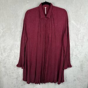 Free People Shirt Dress Womens Small Burgundy Voyager Tunic Long Sleeve Boho
